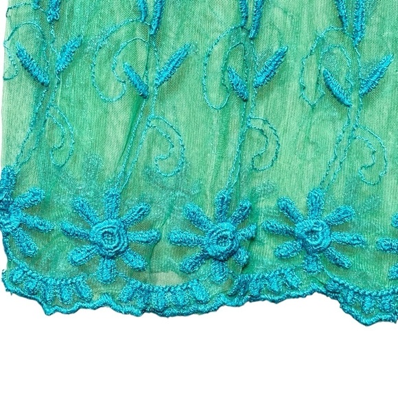SUNDANCE Sheer Lace Embroidered Scalloped Green Teal Blue Romantic Blouse XS - Picture 6 of 10